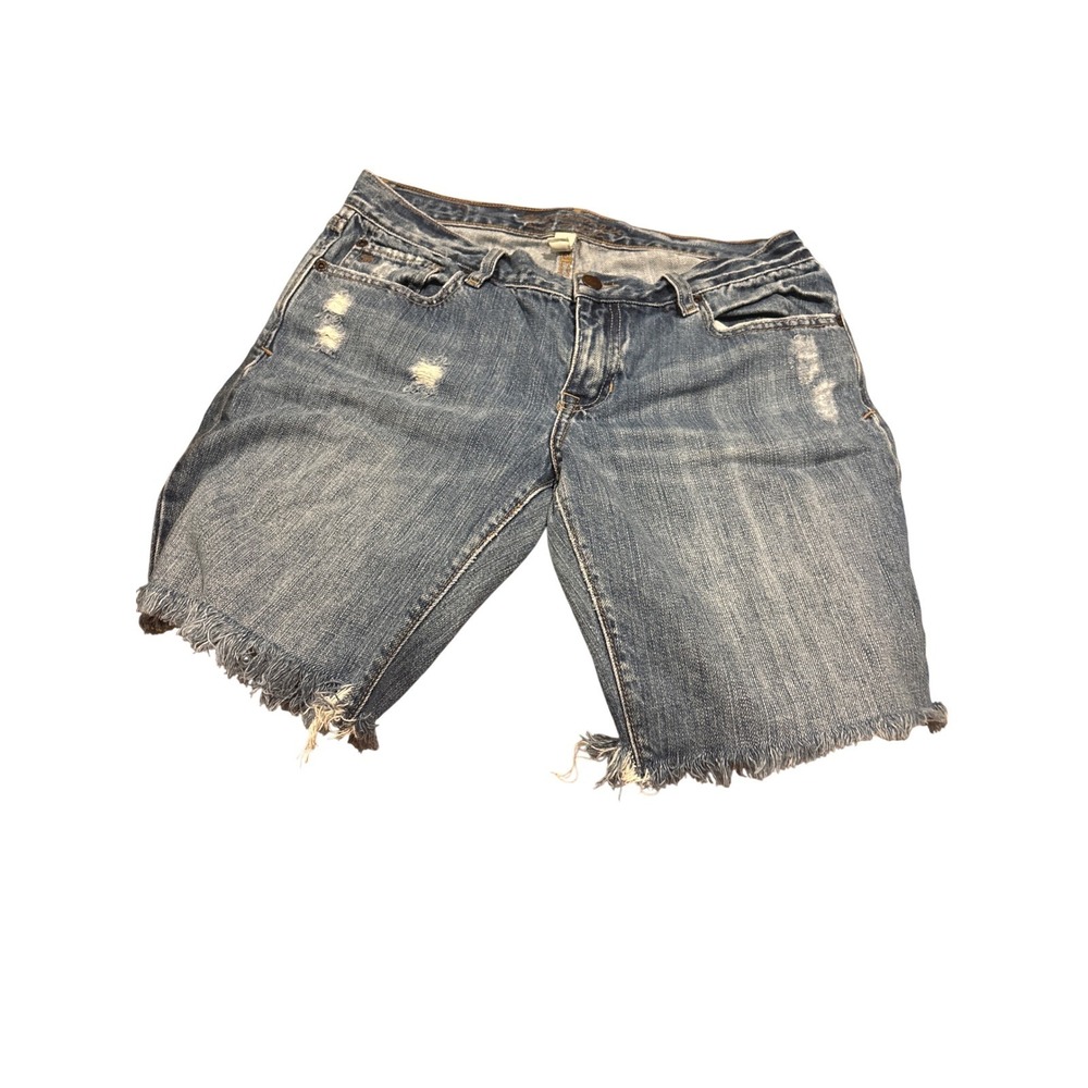 Abercrombie & Fitch Womens 6 Distressed Denim Bermuda Shorts Blue Frayed Hem Y2K
